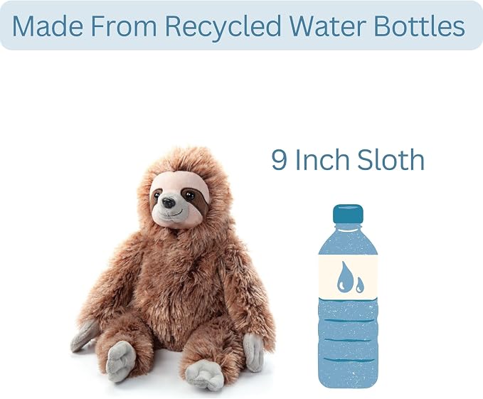 The Petting Zoo Sloth Stuffed Animal Plushie, Gifts for Kids, Wild Onez Wildlife Animals, Brown Sloth Plush Toy 9 inches