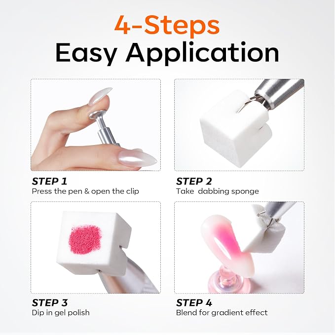 Modelones 150pcs Nail Sponges for Ombre, Nail Art Sponge with Grabbing Pen Reusable Soft Sponges for Gradient Ombre Blush Chrome Design Effects Professional Nail Stuff Supplies DIY