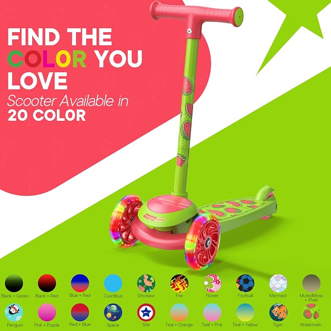 3 Wheel Scooter for Kids, Smooth Light Up LED Front Wheels, Wide Anti Slip Deck, Rear Foot Brake, Easy Lean to Steer Maneuvering, Indoor & Outdoor Ride On Toys for Ages 2 Up,