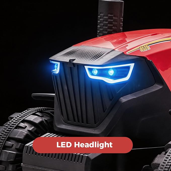 24V Kids Ride-On Tractor with Trailer, 400W Electric Farm Truck with Remote & Pedal Control, Headlights, USB MP3, Power Display, Adjustable Speeds, Safety Belt, Ride-On Toy Gift, Red