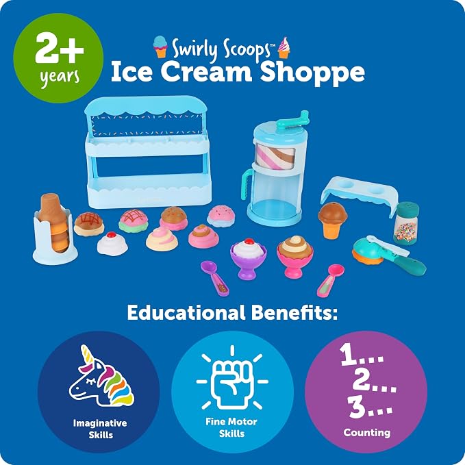 Learning Resources Swirly Scoops Ice Cream Shoppe - Play Food Cones, Pretend Play Kitchen Playset, Preschool Toys, Gifts for Boys and Girls