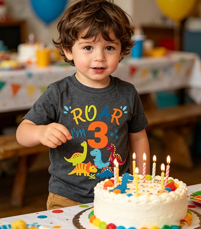 Lovekider 2-5 Years Birthday Boy Shirt Construction Party T-Shirts Excavator Cotton Short Sleeve Tee Dark Grey