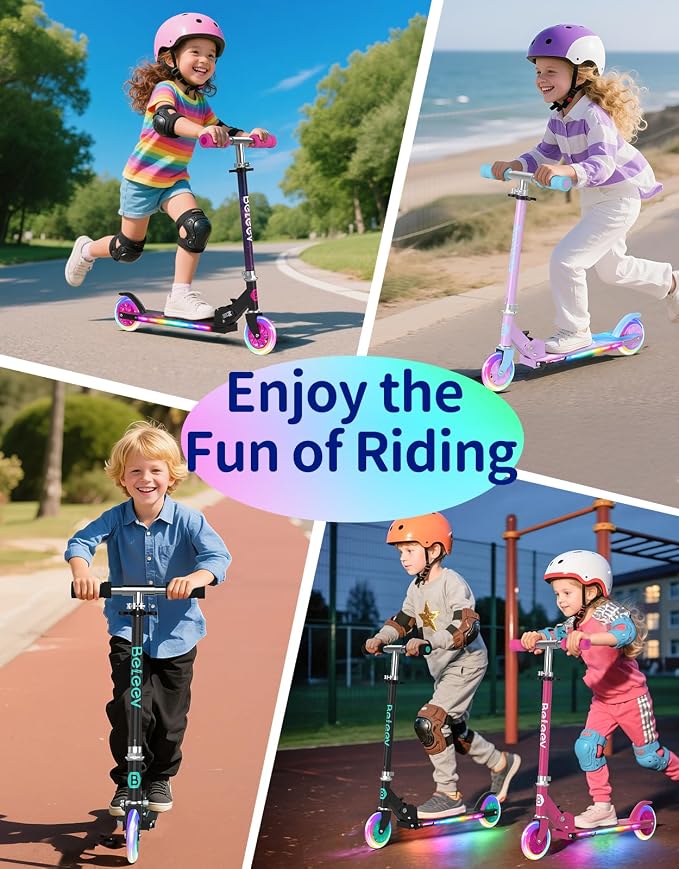 BELEEV V1 Scooters for Kids, 2 Wheel Folding Kick Scooter for Girls Boys, 3 Adjustable Height, Light Up Wheels, Lightweight Scooter with Sturdy Frame, Kickstand for Children 3 to 12 Years Old
