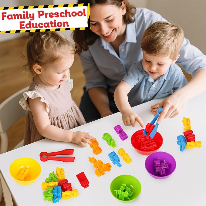 Counting Construction Vehicles Color Sorting Matching Games for Toddlers 3-5, Preschool Educational Learning Fine Motor Counting Transportation Matching Classroom Sensory Table Toys for Boys Girls