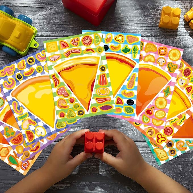 24 Sheets Make a Pizza Stickers for Kids, Make Your Own Stickers | Pizza Parties Cute Party Favors Decorations, DIY Arts Birthday Games Family Night