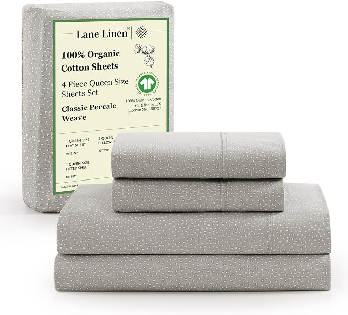 LANE LINEN Twin Sheets 100% Organic Cotton 3pc Percale Cooling - Snowdrop | GOTS Certified Organic Cotton Percale Twin Sheet Set - Affordable Organic Luxury, Honest-Price Organic Quality