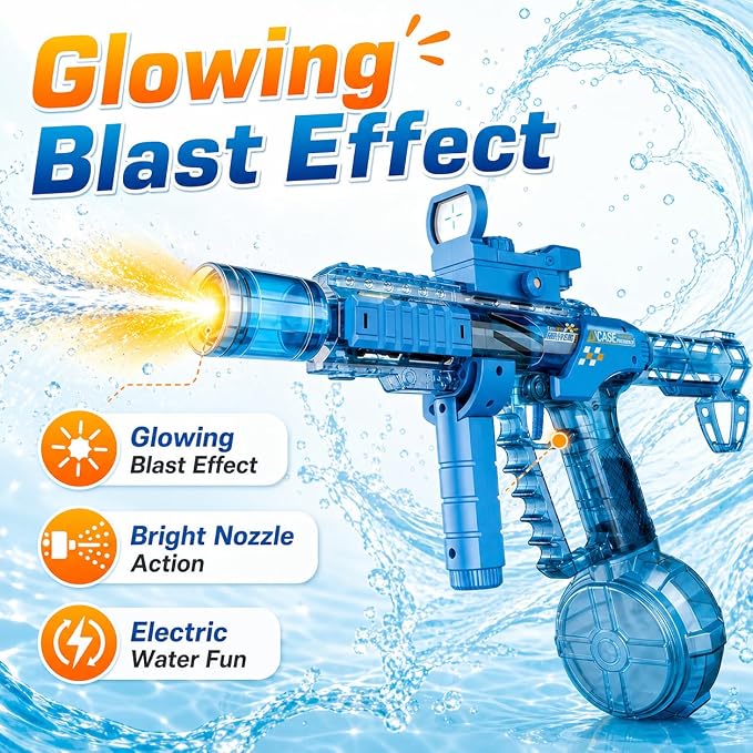 Electric Water Gun, Squirt Blaster Automatic Toy for Kids & Adults, 500cc Large Capacity, 26-32ft Long Range, Rechargeable Battery, Auto-Sync LED Lights, Summer Outdoor Toy for Pool, Beach & Backyard