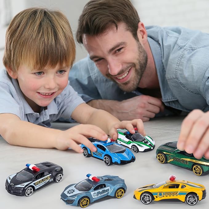 Oriate 1:64 Die-Cast Metal Police Car Toy Set - Collectable Police Sports Car Toy Model, Cake Topper, Birthday Gifts, Party Favors for Kids Age 3 4 5 6 7 8 and up
