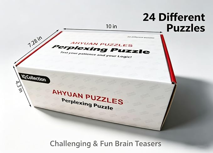 AHYUAN 24 Packs Large Metal Wire Puzzles Brain Teaser IQ Puzzles with Individual Solution Paper Box Gift Package Educational Puzzle Games Fidget Toys Magic Trick Toy Party Favors for Kids Adults
