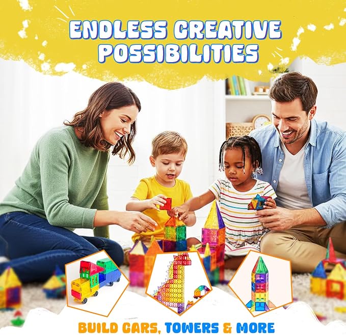 Magnetic Tiles 120 PCS Building Blocks for Kids ā STEM Construction Toy Set, Creative Educational Magnetic Building Tiles, Montessori Gift for Boys & Girls Ages 3 to 12