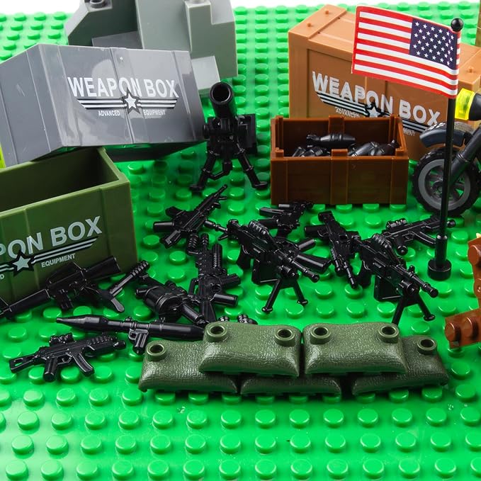 Military Weapons Pack 24 Pcs U.S. Accessories Kits Toys, Army Equipment Gear WW2 Guns for Boys 6+, Compatible with Mini Figure of Major Brand