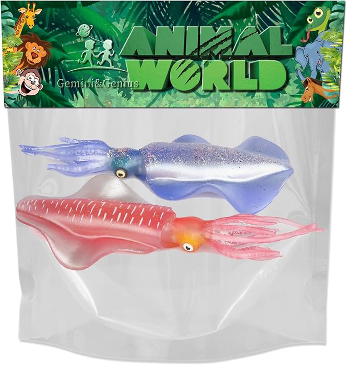 Gemini&Genius 2Pcs Squids Toys, Marine Bioluminescent Animals Cuttlefishes Toys Sea Animal Action Figures Gift Great for Educational, Cake Topper, Swim, Bath Toys, Stocking Stuffers for Kids