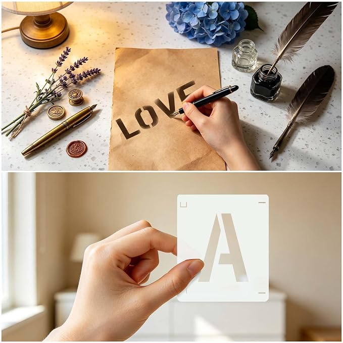 84PCS 2 Inch Letter Number Symbol Stencils, Reusable Alphabet Templates Interlocking Stencil Kit for Painting on Wood, Wall, Fabric, Rock, Sign, DIY Art Projects
