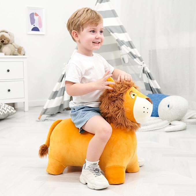 Lion Bouncy Hopper Horse, Inflatable Plush Hopping Toy, Bouncing Animal Hopper for Toddlers, Fun Ride-On Toy for Kids 18 Months-6 Years, Indoor & Outdoor Play, Great Gift Boys Girls