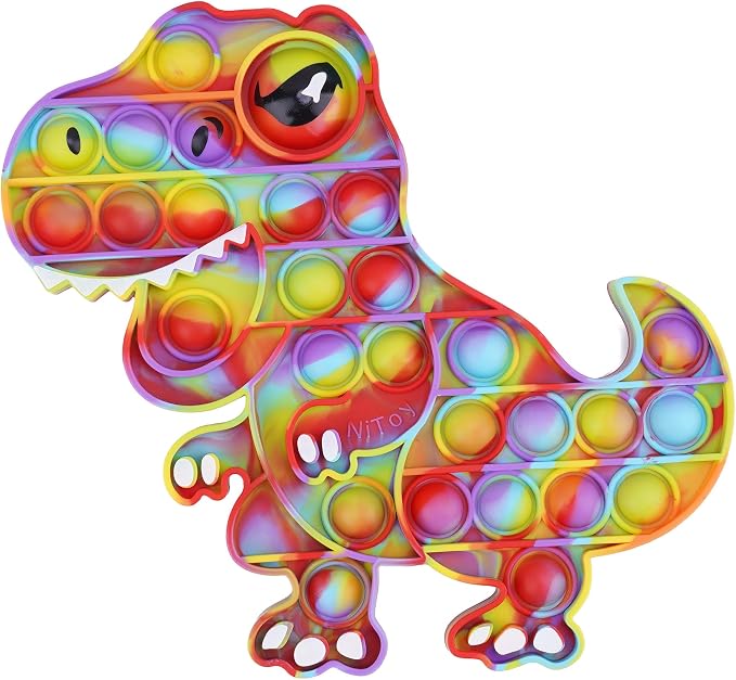 Dinosaur Pop Fidget Toy for Travel, Home, Classroom, Kids & Adults Silicone Stress Relief Sensory Toy, Dual-Sided Educational Bubble Toy for Fine Motor Skills, Focus, Anxiety Reduction (Rainbow)