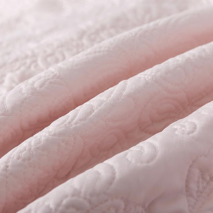 HoneiLife Queen Size Quilt Sets - 3 Piece Queen Quilt Bedding Set Microfiber Quilt Set Lightweight Bedspreads Reversible Coverlets Retro Bed Cover Floral Bedding Set All Season Quilts-Light Pink