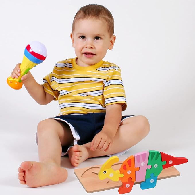 MONTESSORI MAMA Toddler Puzzles for Kids Ages 3-5 Dinosaur Puzzle 5-Pack, Montessori Toys for 3 Year Olds, Toddler Toys Age 3-4 Gifts for 3 Year Old Boys Girls, Wooden Puzzles for Toddlers