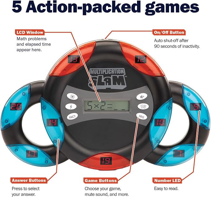 Educational Insights Multiplication Slam - 3rd Grade Math Games for Kids 8-12, Multiplication Learning Games for Kids, Handheld Electronic Math Game, Self-Teaching Elementary STEM Tools