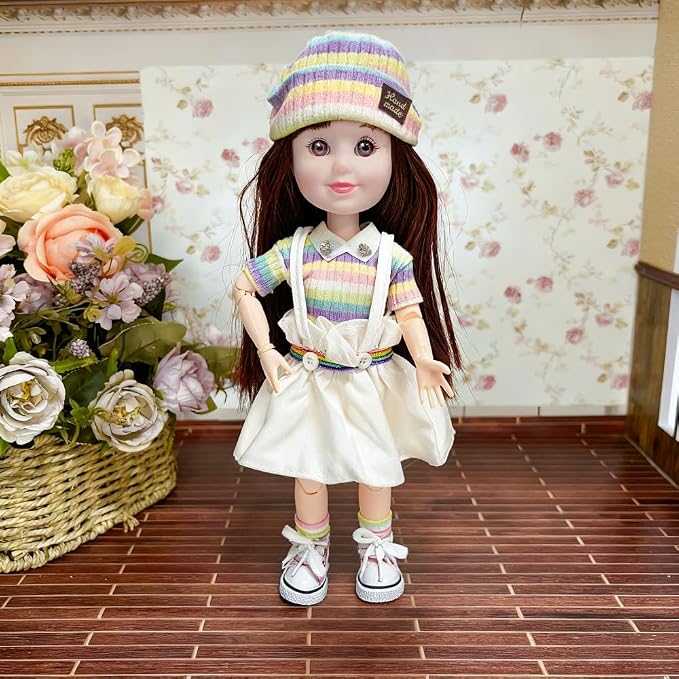 12 Inch BJD Fashion Girl Doll, 15 Movable Joints, Exquisite Hair and Trendy Casual Outfits (Casual wear-Colorful)