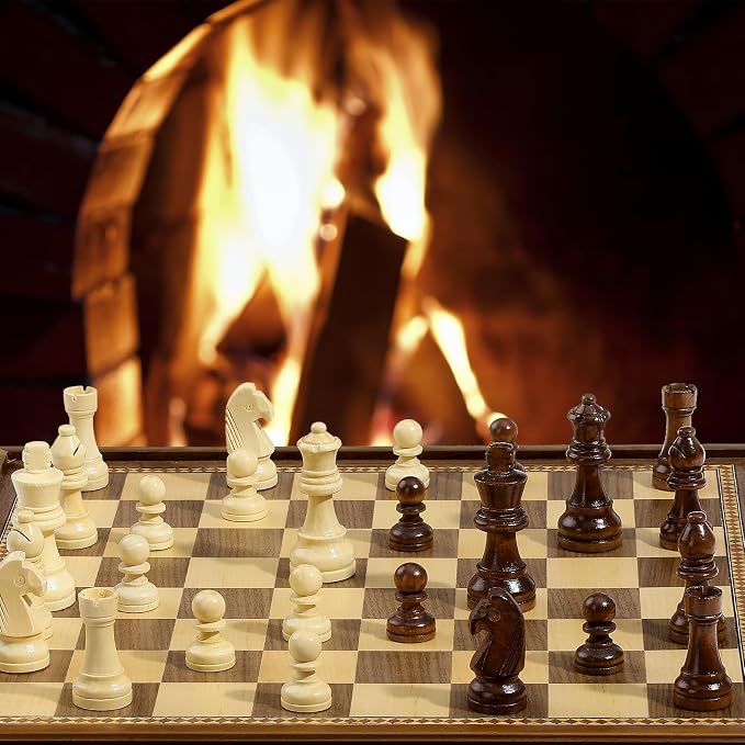 Peradix Magnetic Chess and Checkers Set with 2 Built-in Storage Drawers,15" Classic 2 in 1 Wooden Board Games, Magnetic Chess Pieces, 2 Extra Queens, Luxury Chess Set for Adults and Kids Gift Package