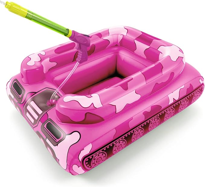 Tank Pool Floats Kids Adults - Jasonwell Inflatable Pool Floaties Swimming Pool Tank with Water Cannon Gun Swim Floaty Rafts Lake Beach Party Pool Toys for Boys Girls Toddlers Kids Adults (Rose, M)