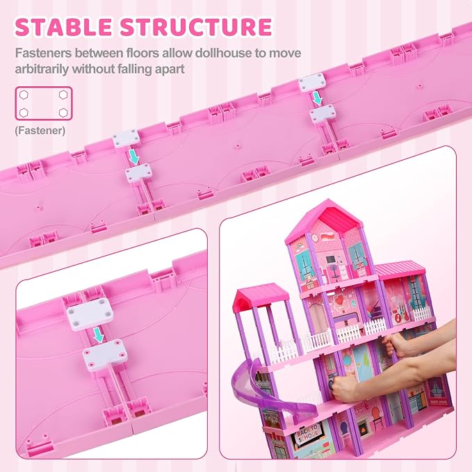 beefunni Doll House, Dollhouse for Girls, Doll Houses with 4 Stories-11 Rooms, 2 Dolls, Furniture Accessories and Lights, Princess Dollhouse 2026 Christmas Toy Gifts for 3 4 5 6 7 8+ Year Old Girls