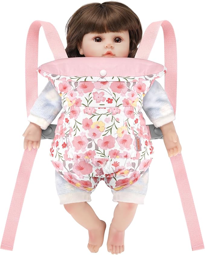 GAGAKU Baby Doll Carrier for Little Girls Baby Carrier for Dolls Reborn Baby Doll Carrier Toddlers 3 Years Old Babydoll Carrier - Pink Rose of Sharon