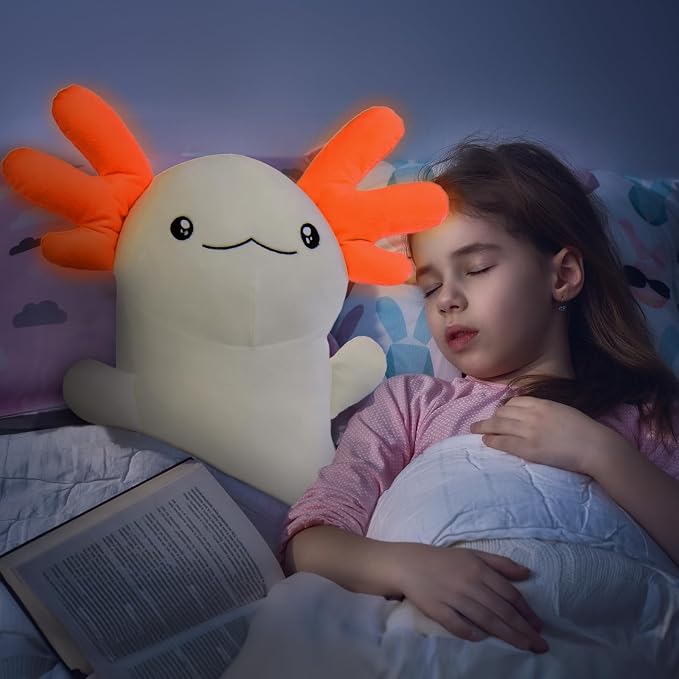 MaoGoLan Giant Axolotl Plush Pillow, Big Axolotl Plush Stuffed Animal Toy for Kid Girl Boy, Jumbo Stuffed Salamander Body Pillow Glow in The Dark, Birthday Day Gift Baby Shower Party Decor, White