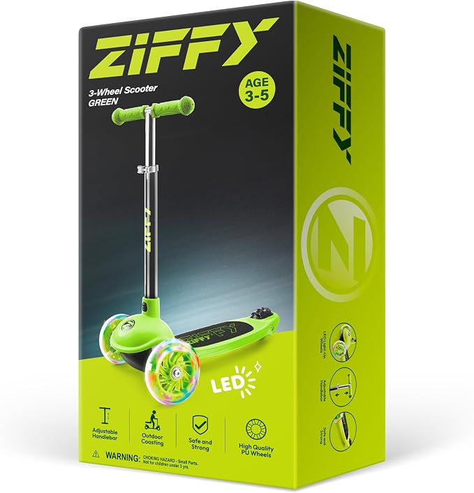 JOVA ZIFFY Multicolor 3 Wheel Scooter for Kids 3-5, Toddler Kick Scooters with LED Light-Up Wheels for Boys and Girls, 5 Adjustable Height and Lean-to-Steer Design, Support up to 110 lbs
