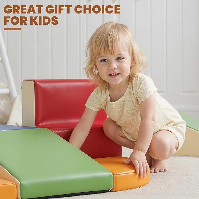 Hoohtoot Foam Climbing Blocks for Toddlers: 6-Piece Soft Play Set - PU Leather Climbing and Crawling Toys - Indoor Baby Learning Gym - Kids Play Structure for Birthday Gift