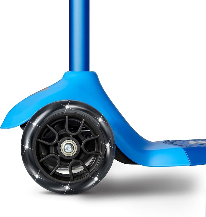 Radio Flyer Glider Pro Scooter with Light Up Wheels, Blue, for Kids 5-12 Years Old, Lean-to-Steer, Adjustable Handlebar, Rear Foot Brake, Smooth Bearings, Flexible Deck, 3 Wheel Scooter for Kids