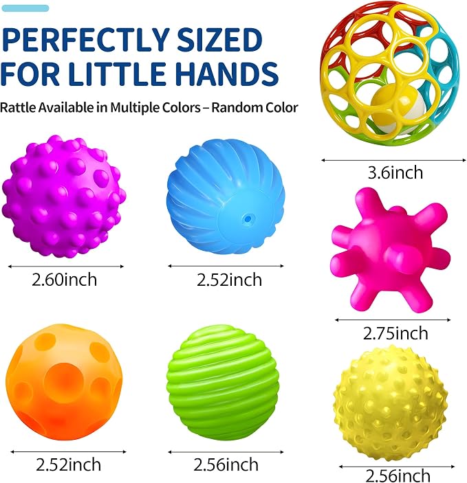 Sensory Balls for Toddlers 1-3, Sensory Baby Toys 6-12 Months, Infant Squeeze Sensory Toys,Baby Rattle Ball, Baby Teething Sensory Montessori Toys Soft Chew Toy with Rattles for Babies | 6-Pack Infant Squeeze Ball, Baby Rattles, Baby Soft Chew Toys, Gi...