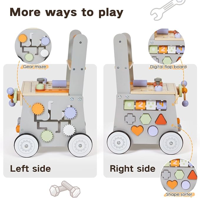 labebe Wooden Baby Walker, Baby Push Walker, Tool Toy for Toddlers, Adjustable Speed Baby Walker with Wheel, Learning Activity Walker for Girls Boys
