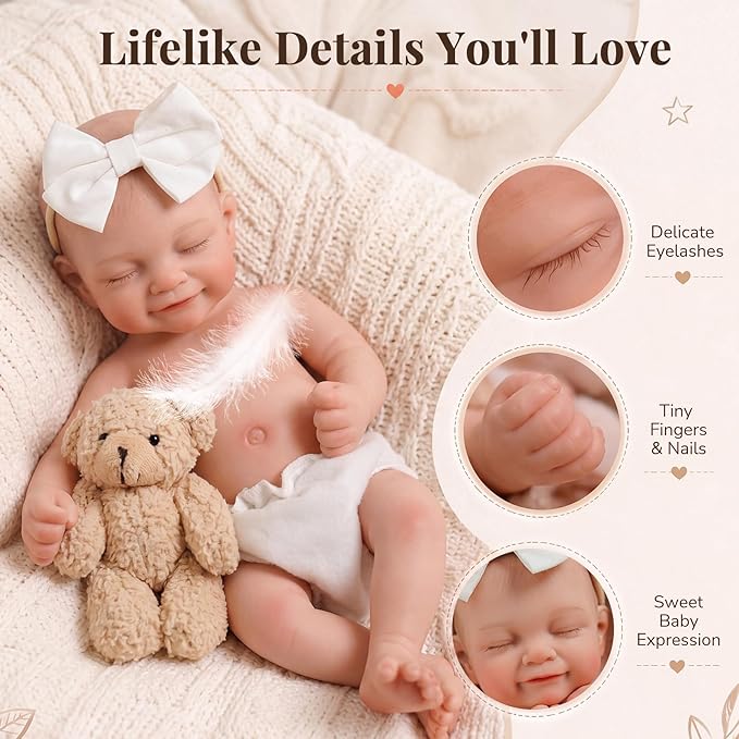 BABESIDE Full Body Silicone Reborn Baby Dolls - 12 Inch (Weight 3 lb) Weighted Full Silicone Realistic-Newborn Baby Doll Real Life Baby Dolls with Complete Accessories & Gift Box