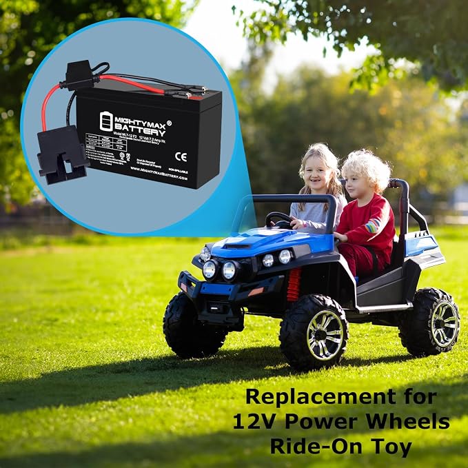 Mighty Max Battery Drop in Replacement for 12v power wheels ride on toy 7ah battery kit and harness