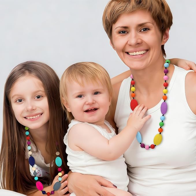 Chew Necklaces for Sensory Kids 2 Pack, Chewy Necklaces 2Pcs for Boys and Girls with Autism ADHD SPD, Silicone Fidget Necklace for Toddler Teens to Reduces Anxiety and Stress