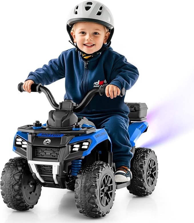 OLAKIDS Kids ATV with Spray Function, Remote Control, Storage Trunk, 6V Toddler Ride on Toy, Blue