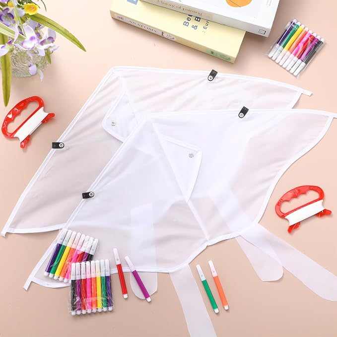 Honoson 20 Pieces DIY Blank Kite with Watercolor Pens and String 20 Inch Making Craft Kits Decorating Coloring Kite Pack for Outdoor and Activities