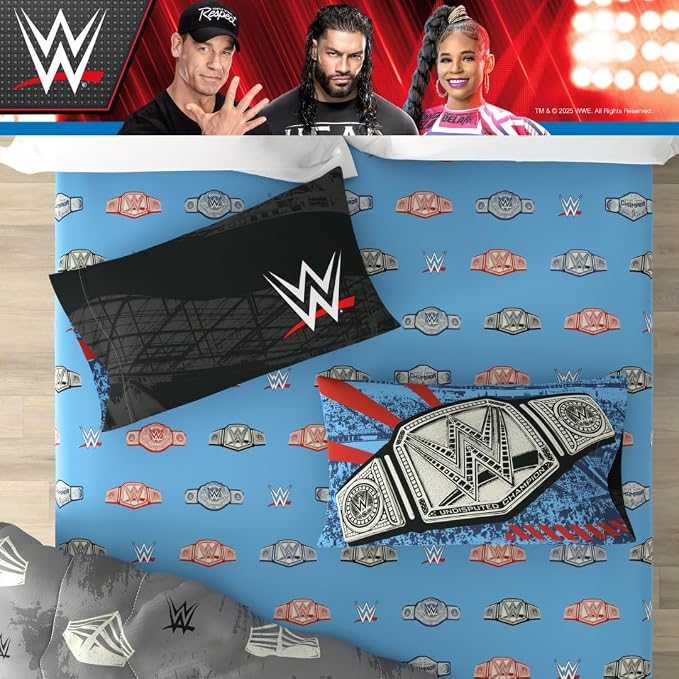 WWE Wrestlemania Bedding Super Soft Microfiber Comforter and Sheet Set, 5 Piece Full Size, (Officially Licensed Product) By Franco