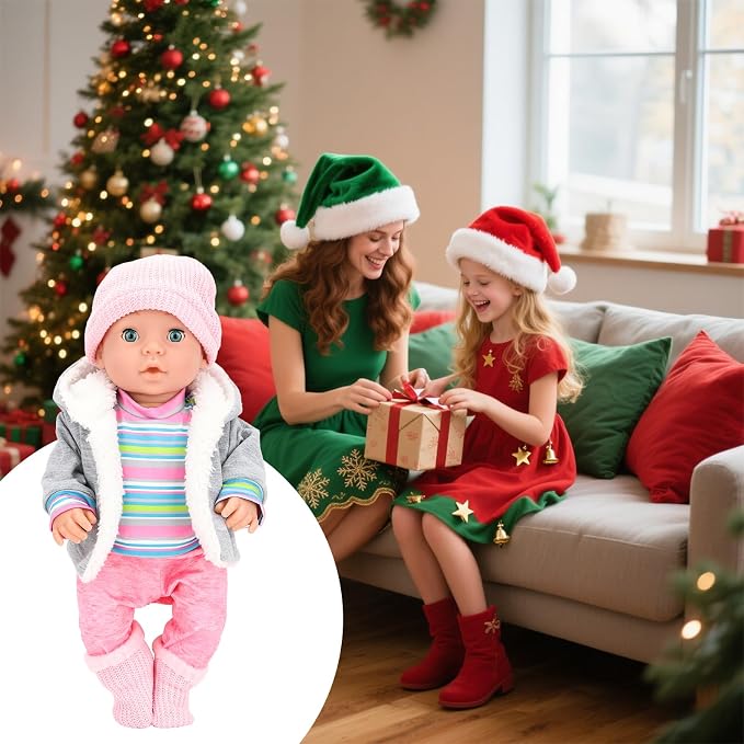 5 Pieces Baby Doll Clothes & Accessories with Outfit, Hat, Coat, Socks, Hanger for 14-16 inch Baby Dolls and 18 Inch Girl Doll(Doll NOT Include)