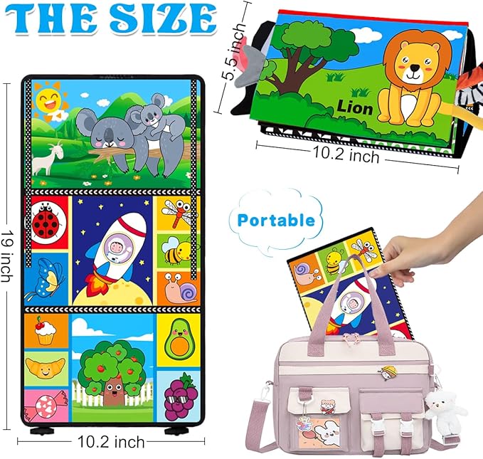 Tummy Time Toys - Baby Mirror Infant Toys Infant Toy with Cloth Book - Black and White High Contrast Baby Toys for Newborn - Montessori Sensory Toy 0 2 3 4 5 6-12 Months Babies Boy Girl Shower Gifts
