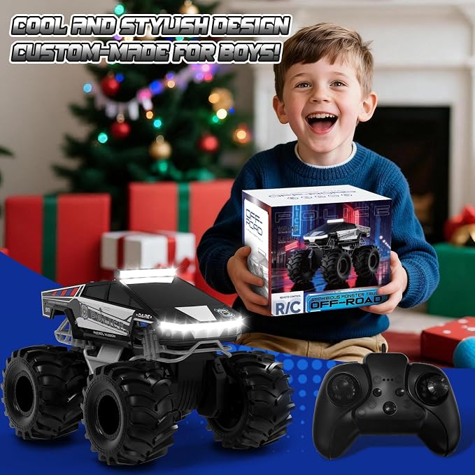 Police Remote Control Car, 1:18 Cyber Truck Remote Control Car, 2.4 GHz Waterproof Amphibious RC Cars, 4WD All Terrain Off-Road Pickup, 360° Rotatable Monster Truck Toys for Boys RC Cars Ages 6+