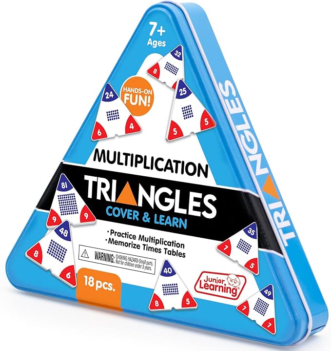 Junior Learning: Multiplication Triangles - Cover & Learn, Memorize Multiplication-Division Equations, Color-Coded Visual Math Manipulative, Melamine