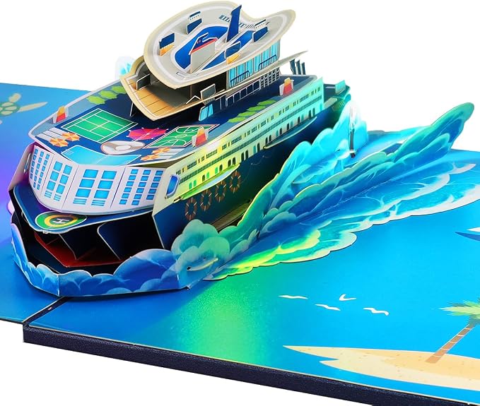 Musical Cruise Ship Pop Up Card, Light & Music Dad Birthday Cards, 3D Father's Day Card, Music Pop Up Birthday Card, Happy Anniversary Card, for All Occasion with Envelope.