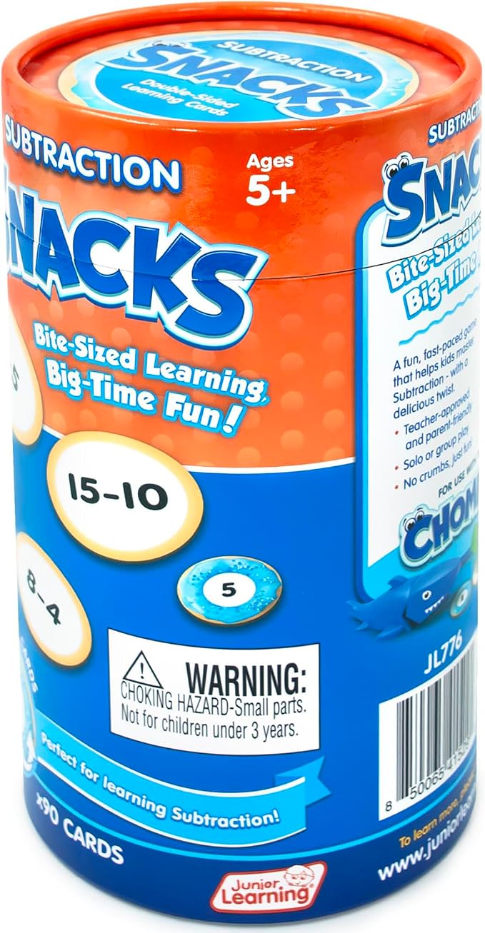 Junior Learning: Subtraction Snacks - Hands-On Math Problems Practice Game, Covers Subtraction Facts to 20, Donuts Theme Double-Sided Cards, Kids 5+