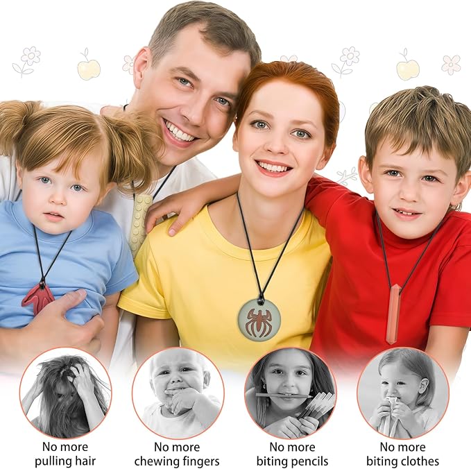 Chew Sensory Necklace Toys for Autism, Silicone Chewy Teether for Kids with ADHD, SPD, Chewing, Oral Motor Therapy Sensory Toys
