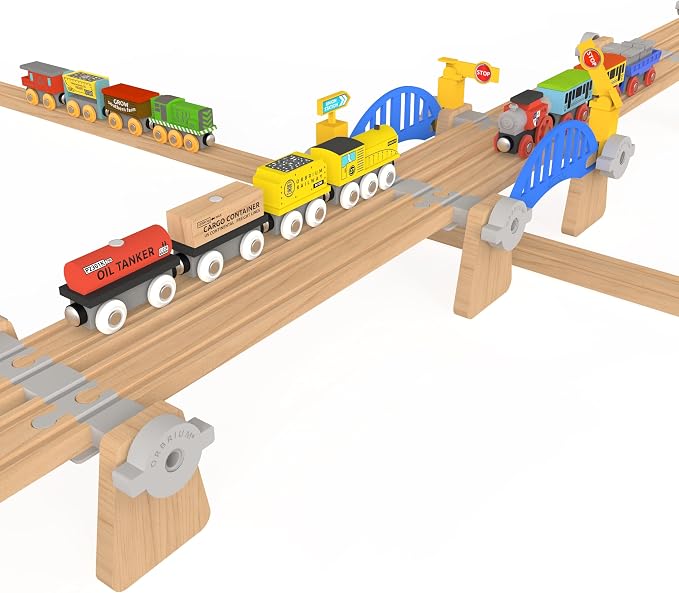 Wooden Train Set 12 PCS Magnetic Toy Train Cars with Storage Box Cover Tunnel Compatible with Thomas Brio Melissa and Doug Wooden Railway Toys for Grandkids Kids Toddlers Boys Girls
