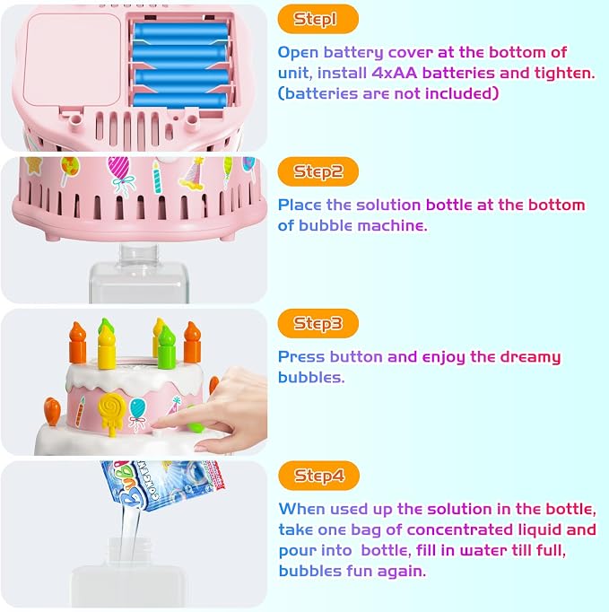Panamalar Birthday Cake Bubble Machine, Automatic Bubble Blower Machine for Kids Toddlers with Music/Lights/Solution,10000+ Bubble/Min 13 Holes Bubble Maker Toys for Outdoor Birthday Wedding Gift