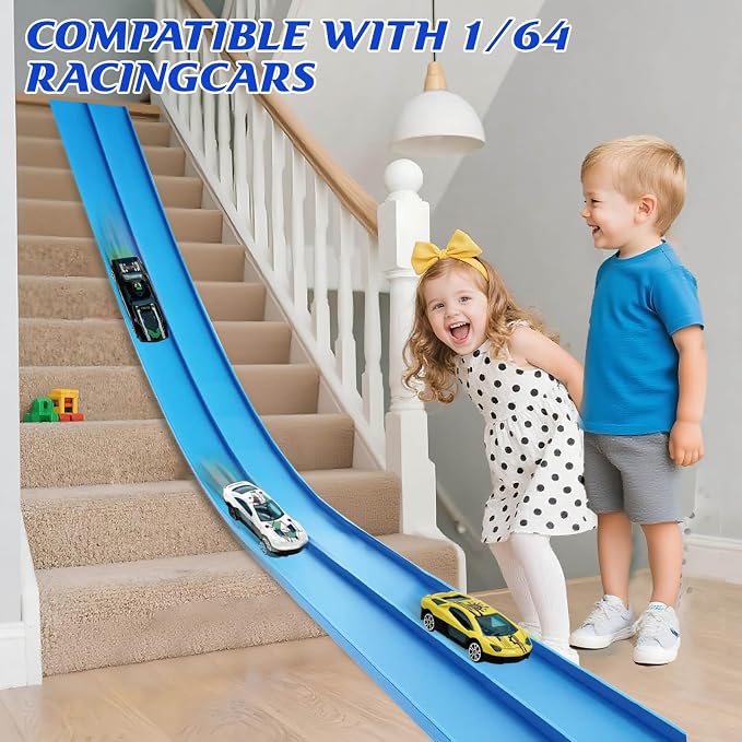 Gretex Flexible Race Track for Kids Ages 4-8: 15 Ft Flex Race Car Ramp Track With 6 Toy Cars Suction Cups, Portable DIY Racetrack Compatible With Diecast 1/64th Cars, Ideal Gift for Kids Toys Boys 3-5