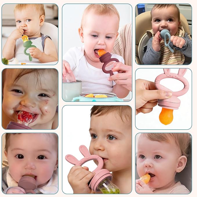 Baby Fruit Feeder Pacifier 2 Pack, Silicone Baby Food Feeder, Pink Bunny Feeder for Babies 4M+, Frozen Fruit Feeder Teething Toy, BPA Free for Fresh Fruit, Veggies & Breastmilk